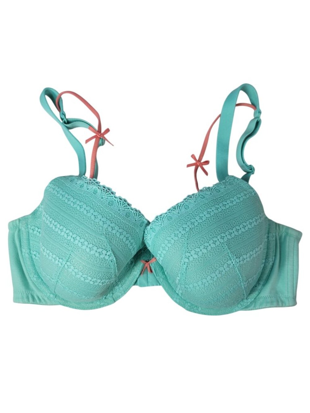 Cacique Cotton T-Shirt Bra Underwire Green 38D Lace Overlay Adj Light Padding